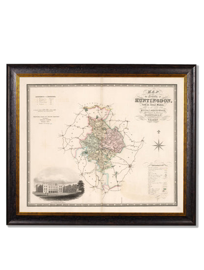 c 1830 map of the county of bedford in size 70 x 84cm - glass-fronted framed wall art print with solid wood frame, perfect for statement wall decor