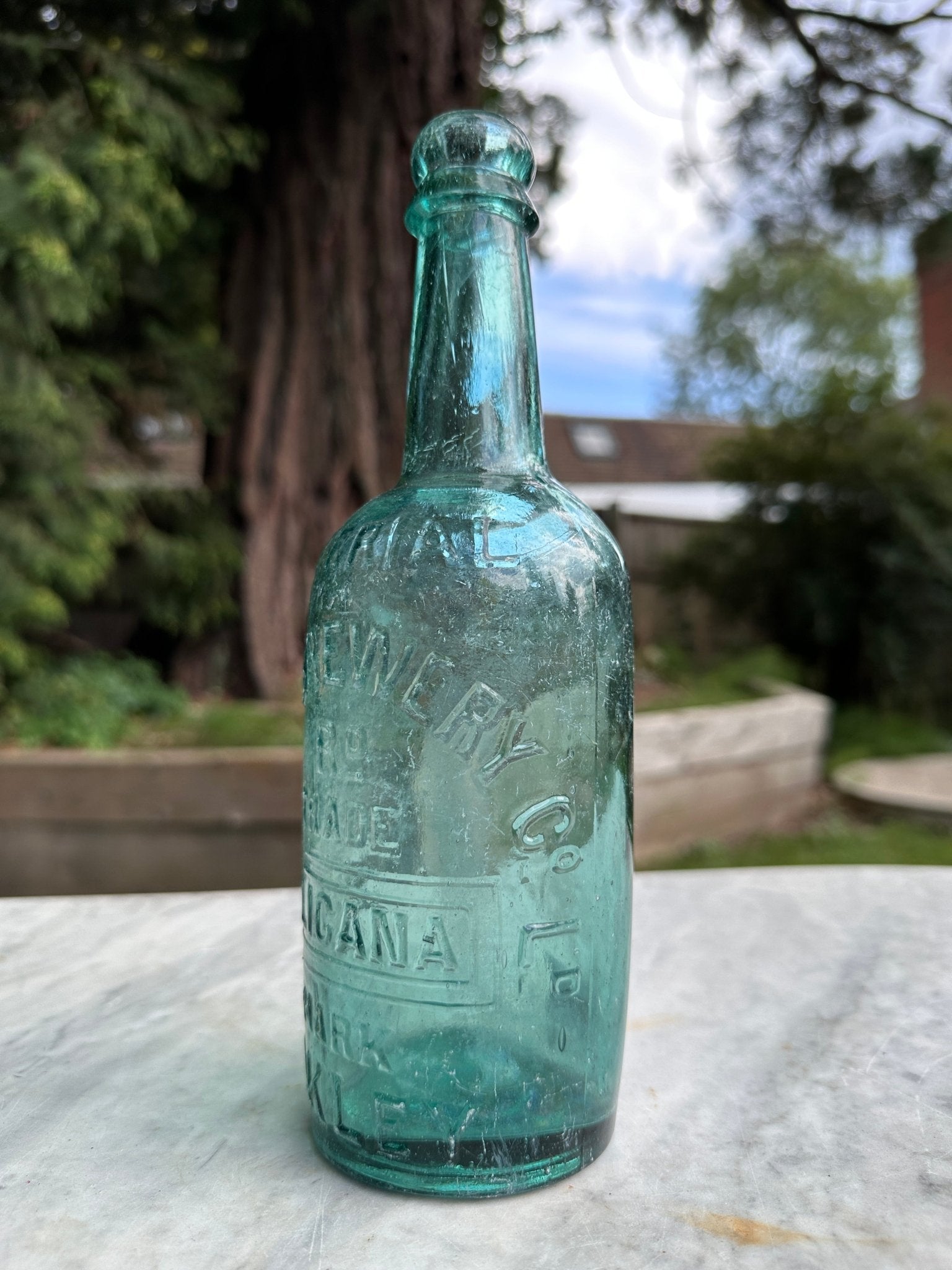 Ilkley Brewery Antique Aqua Blue Glass Bottle - Vintage Glass BottleThe Furniture Recycling ShopBottle