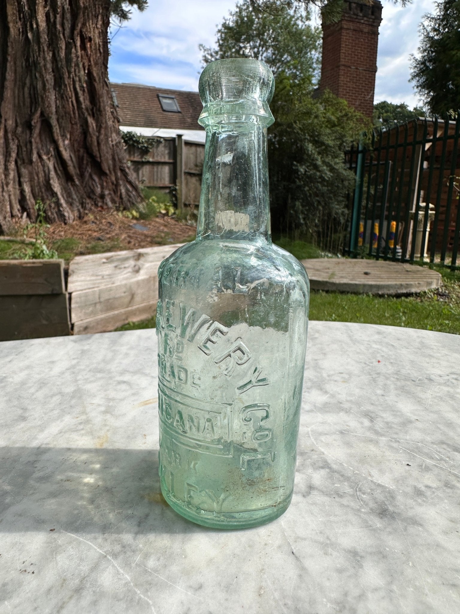 Ilkley Brewery Antique Aqua Blue Glass Bottle - Vintage Glass BottleThe Furniture Recycling ShopBottle