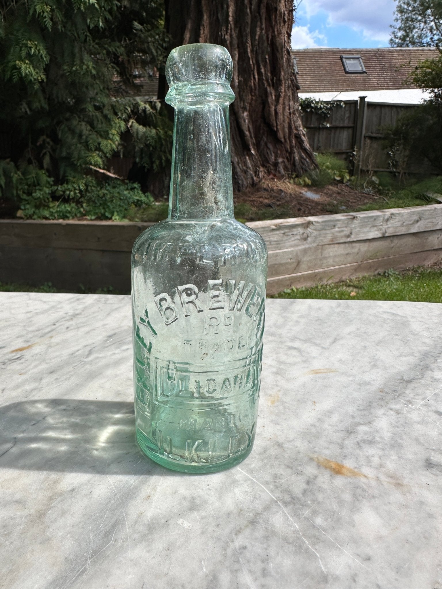 Ilkley Brewery Antique Clear Aqua Glass Bottle - Collectable Glass BottleThe Furniture Recycling ShopBottle