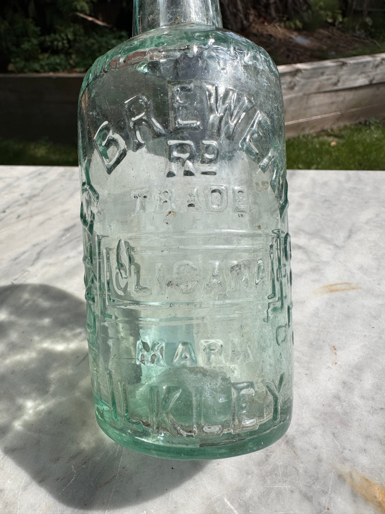 Ilkley Brewery Antique Clear Aqua Glass Bottle - Collectable Glass BottleThe Furniture Recycling ShopBottle