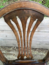 Load image into Gallery viewer, Antique Oak Pair Of Open Armchairs Carver Chairs With Brown Leather Seats
