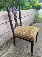 Load image into Gallery viewer, Victorian Mahogany Carved Upholstered Bedroom Chair On Castors
