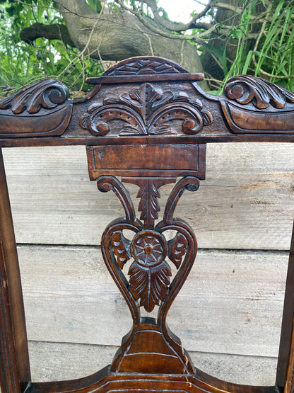 Victorian Mahogany Carved Upholstered Bedroom Chair On Castors
