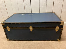 Load image into Gallery viewer, Blue Metal Banded Travel Trunk, Storage, Coffee Table
