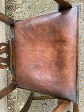 Load image into Gallery viewer, Antique Oak Pair Of Open Armchairs Carver Chairs With Brown Leather Seats
