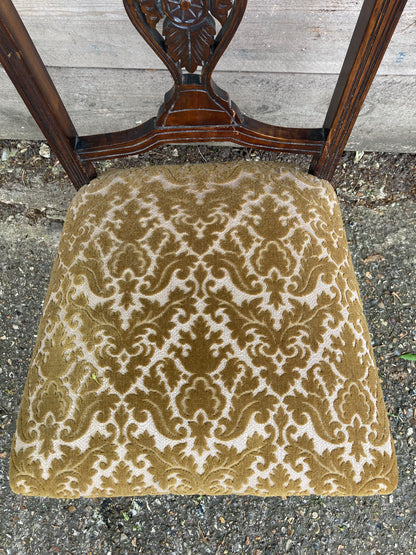 Victorian Mahogany Carved Upholstered Bedroom Chair On Castors
