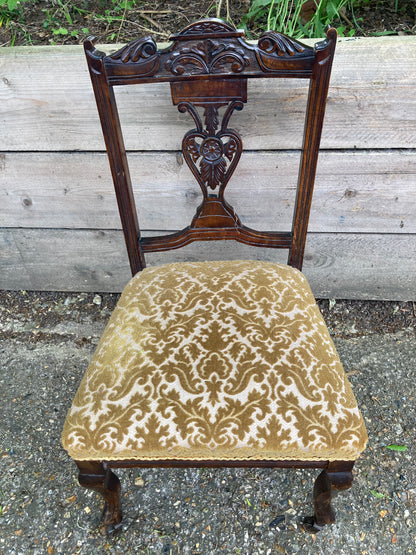 Victorian Mahogany Carved Upholstered Bedroom Chair On Castors