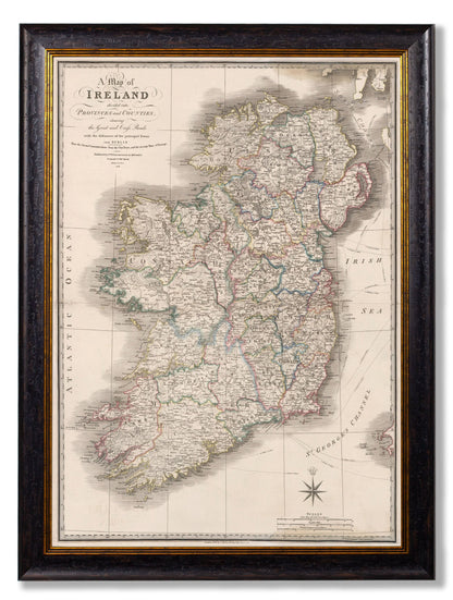 c.1838 Map of Ireland in size 70 x 95cm - glass-fronted framed wall art print with solid wood frame, designed for high-end interior design
