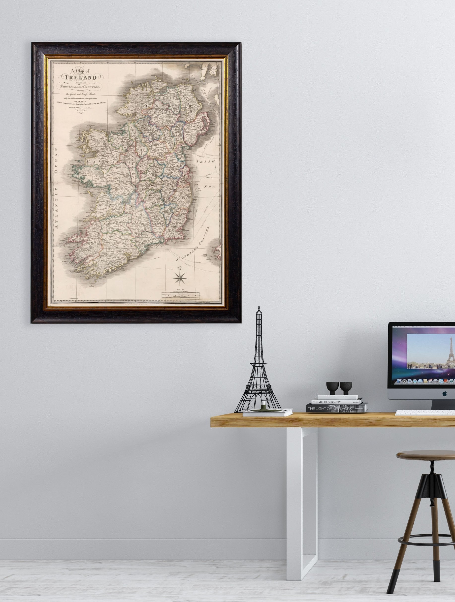 c 1882 map of the british isles giclee print - premium glass-fronted framed art print with solid wood frame, ideal for modern interiors