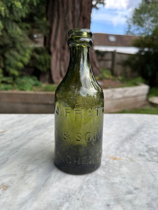 J. Pratt & Son, Manchester Antique Green Glass Bottle - Vintage Glass BottleThe Furniture Recycling ShopBottle