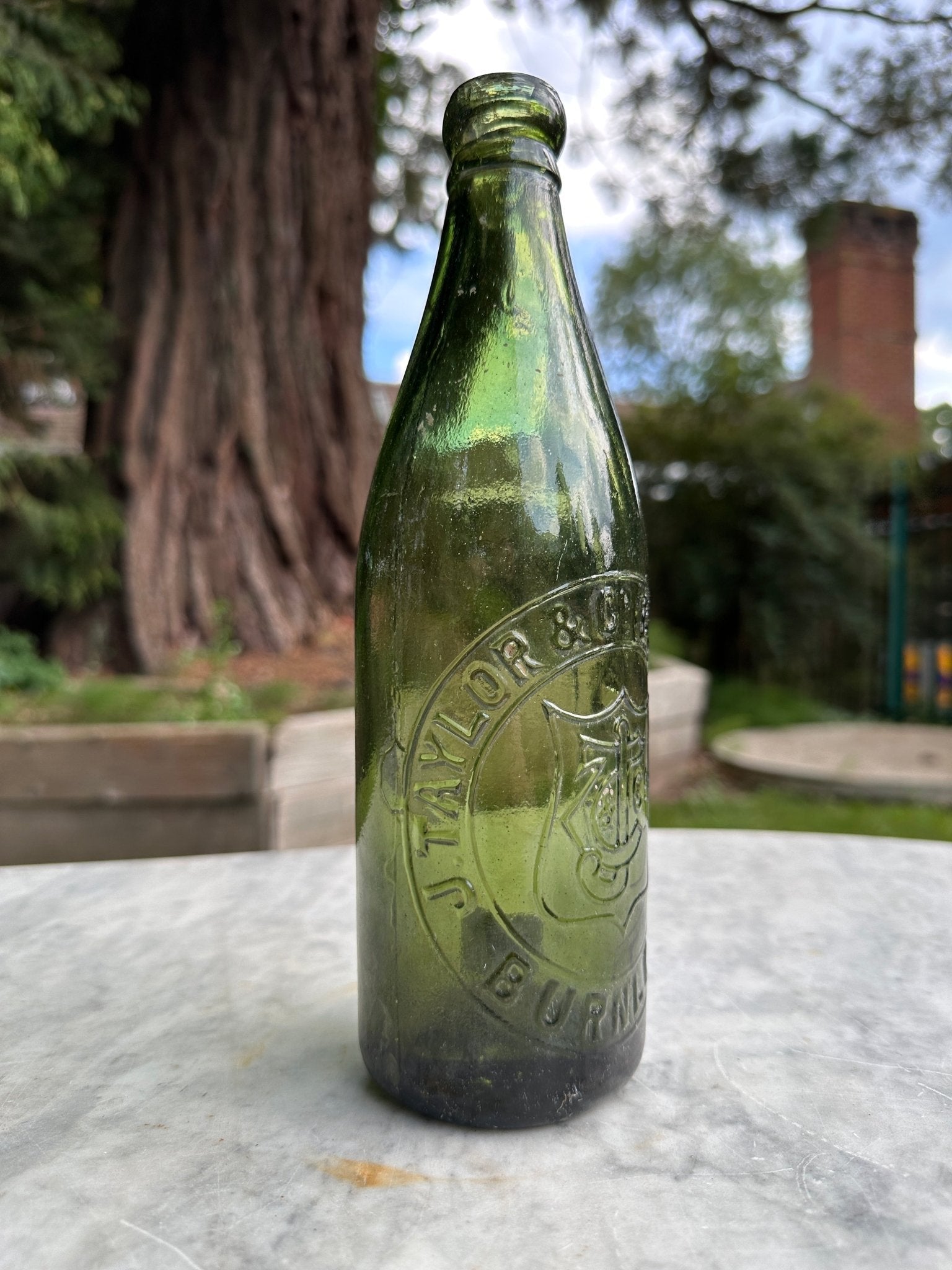 J. Taylor & Co, Burnley Antique Green Glass Bottle - Vintage Glass BottleThe Furniture Recycling ShopBottle