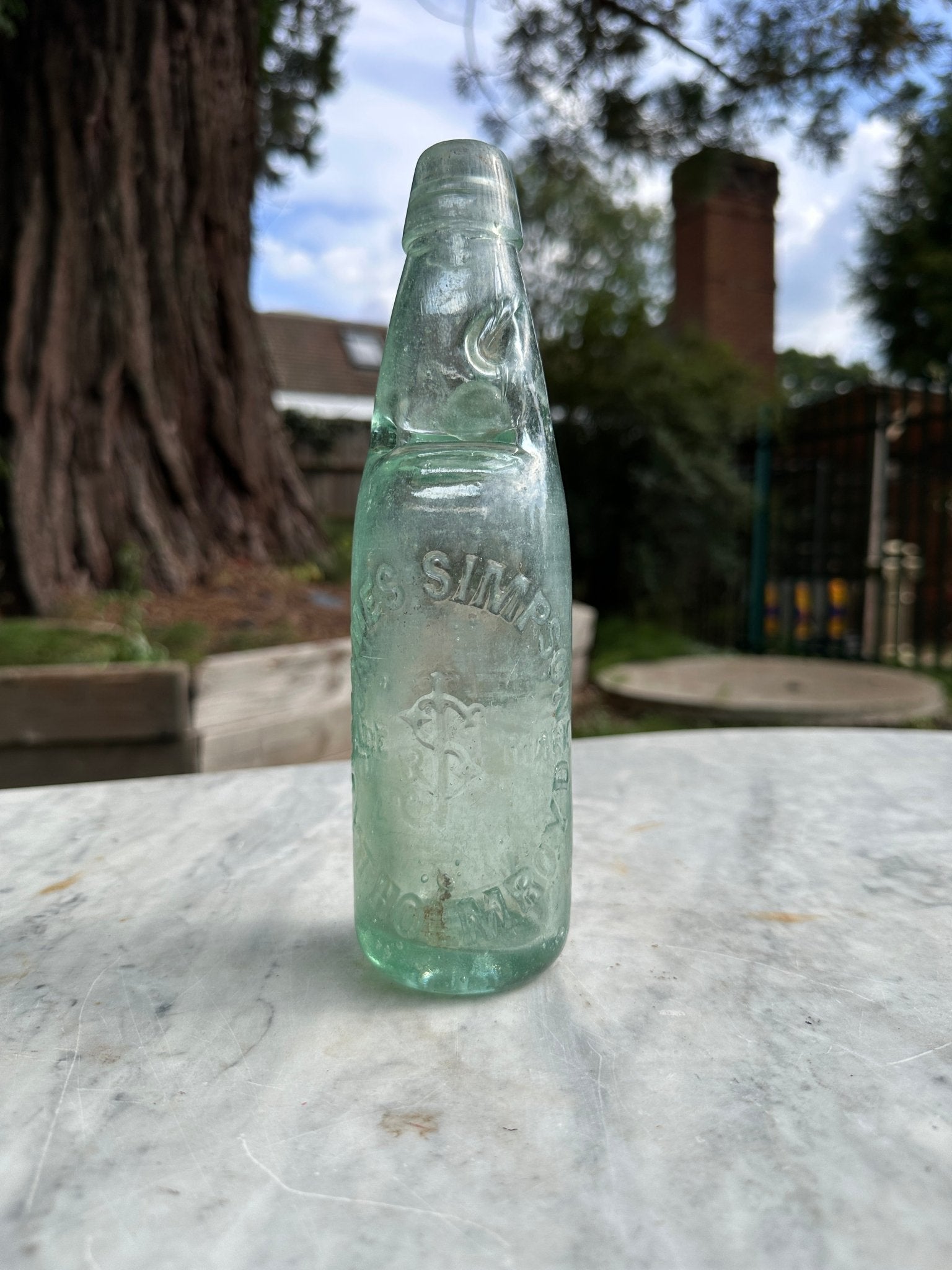James Simpson Antique Aqua Blue Bottle - Vintage Glass BottleThe Furniture Recycling ShopBottle