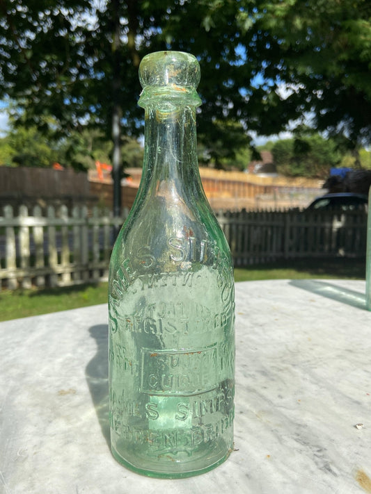 James Simpson, Hebden, Bristol Antique Aqua Green Glass Bottle - Vintage Glass BottleThe Furniture Recycling ShopBottle