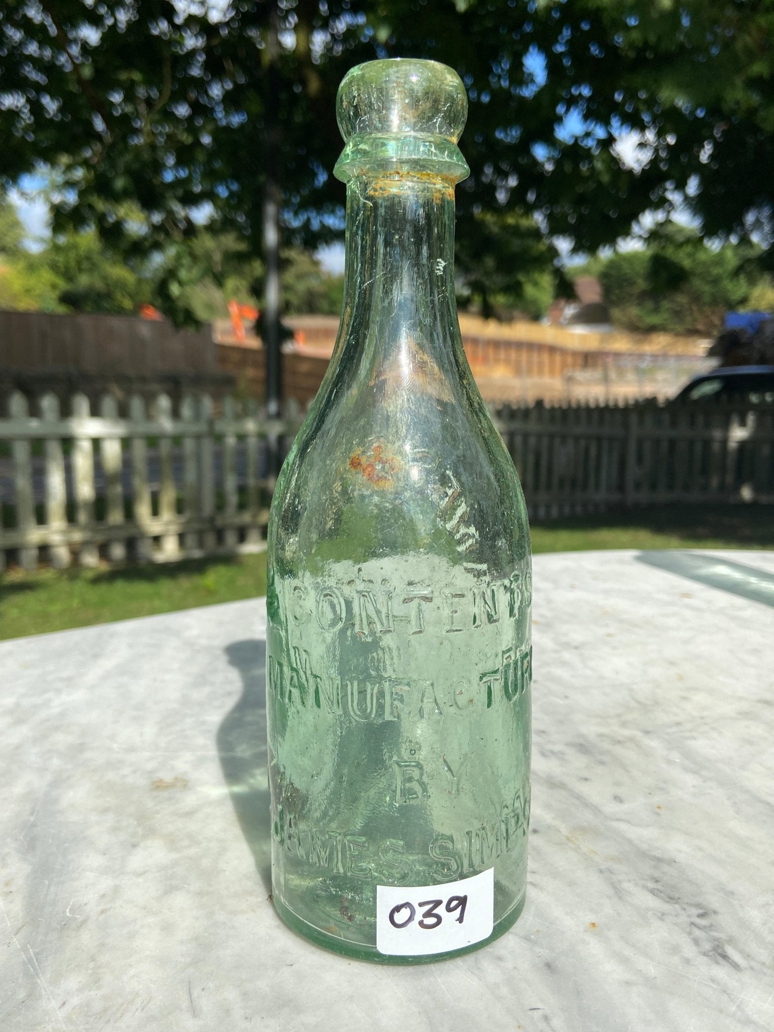 James Simpson, Hebden, Bristol Antique Aqua Green Glass Bottle - Vintage Glass BottleThe Furniture Recycling ShopBottle