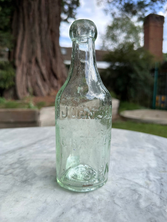 John Seddon, Gravel Hole Spa Antique Aqua Glass Bottle - Vintage Glass BottleThe Furniture Recycling ShopBottle