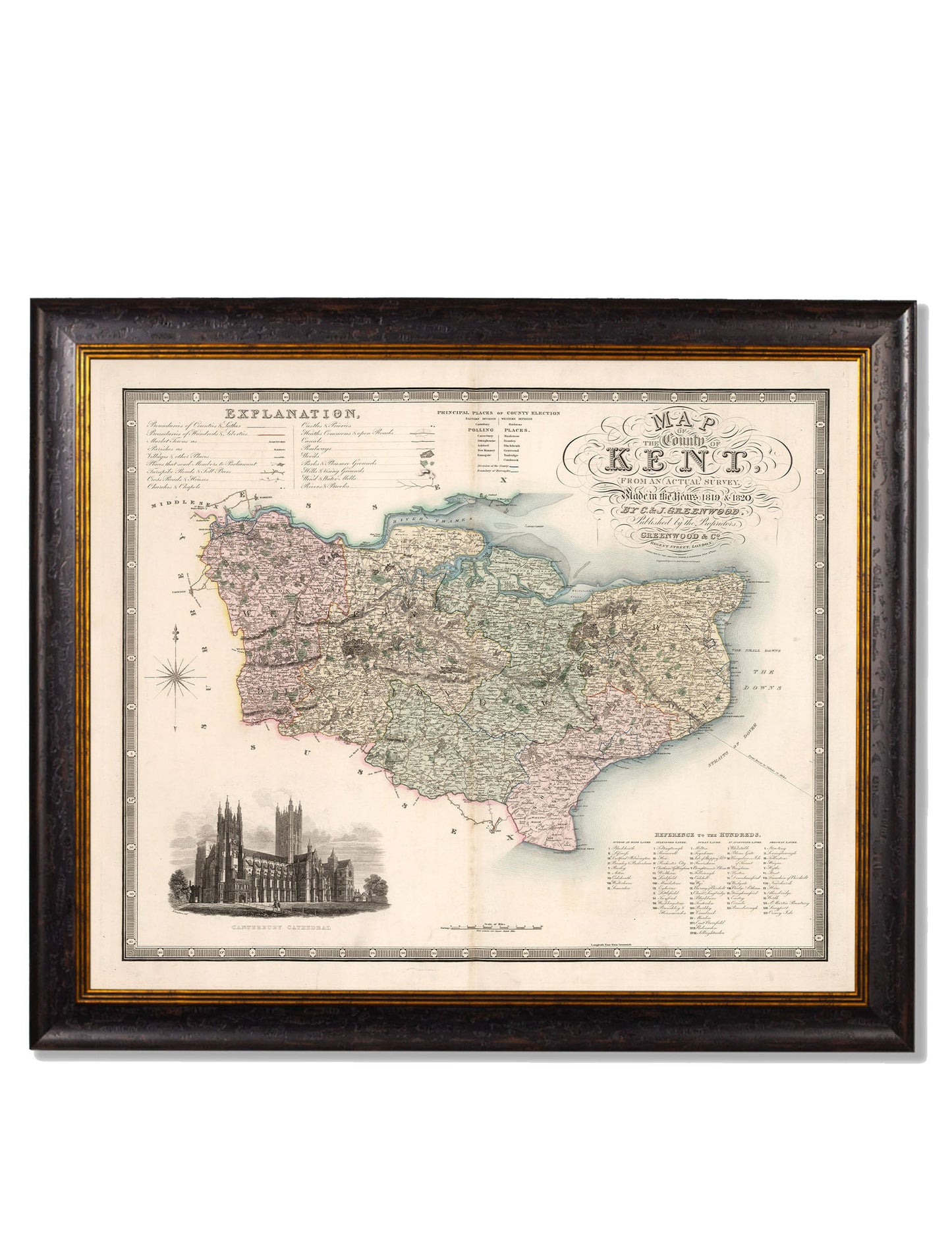 c 1830 map of the county of bedford in size 70 x 84cm - glass-fronted framed wall art print with solid wood frame, adds elegance to your decor