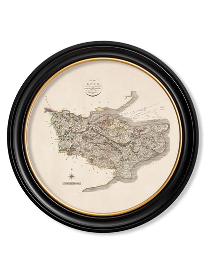  of c 1806 county maps of england round in size 70 x 70cm - glass-fronted framed wall art print with solid wood frame, perfect for luxury home decor