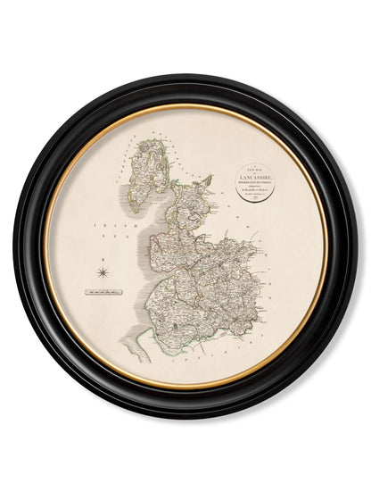  of c 1806 county maps of england round in size 70 x 70cm - glass-fronted framed wall art print with solid wood frame, a beautiful addition to stylish homes