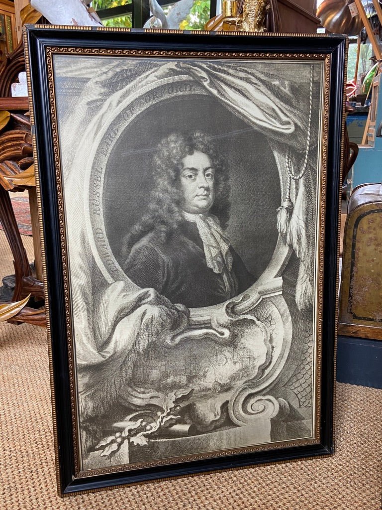 Large Black and White Print Picture of An Etching Of Edward Russel, Earl of Orford Framed in Black and GoldThe Furniture Recycling ShopFurniture