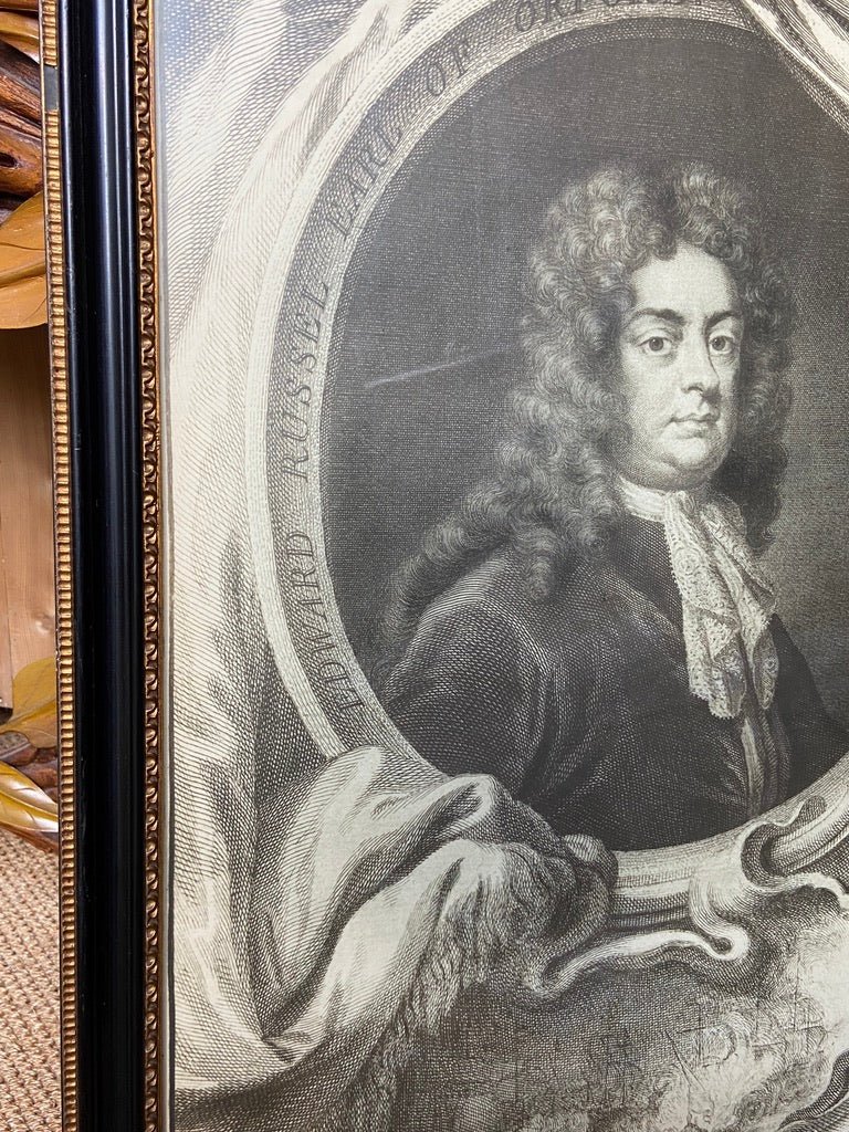 Large Black and White Print Picture of An Etching Of Edward Russel, Earl of Orford Framed in Black and GoldThe Furniture Recycling ShopFurniture