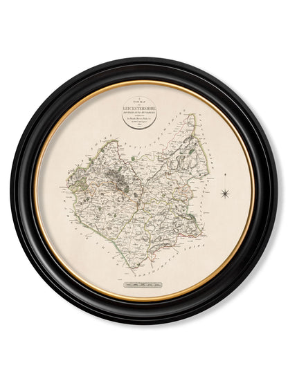  of c 1806 county maps of england round in size 70 x 70cm - glass-fronted framed wall art print with solid wood frame, adds elegance to your decor