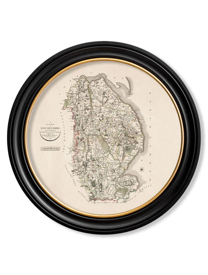  of c 1806 county maps of england round in size 70 x 70cm - glass-fronted framed wall art print with solid wood frame, perfect for luxury home decor