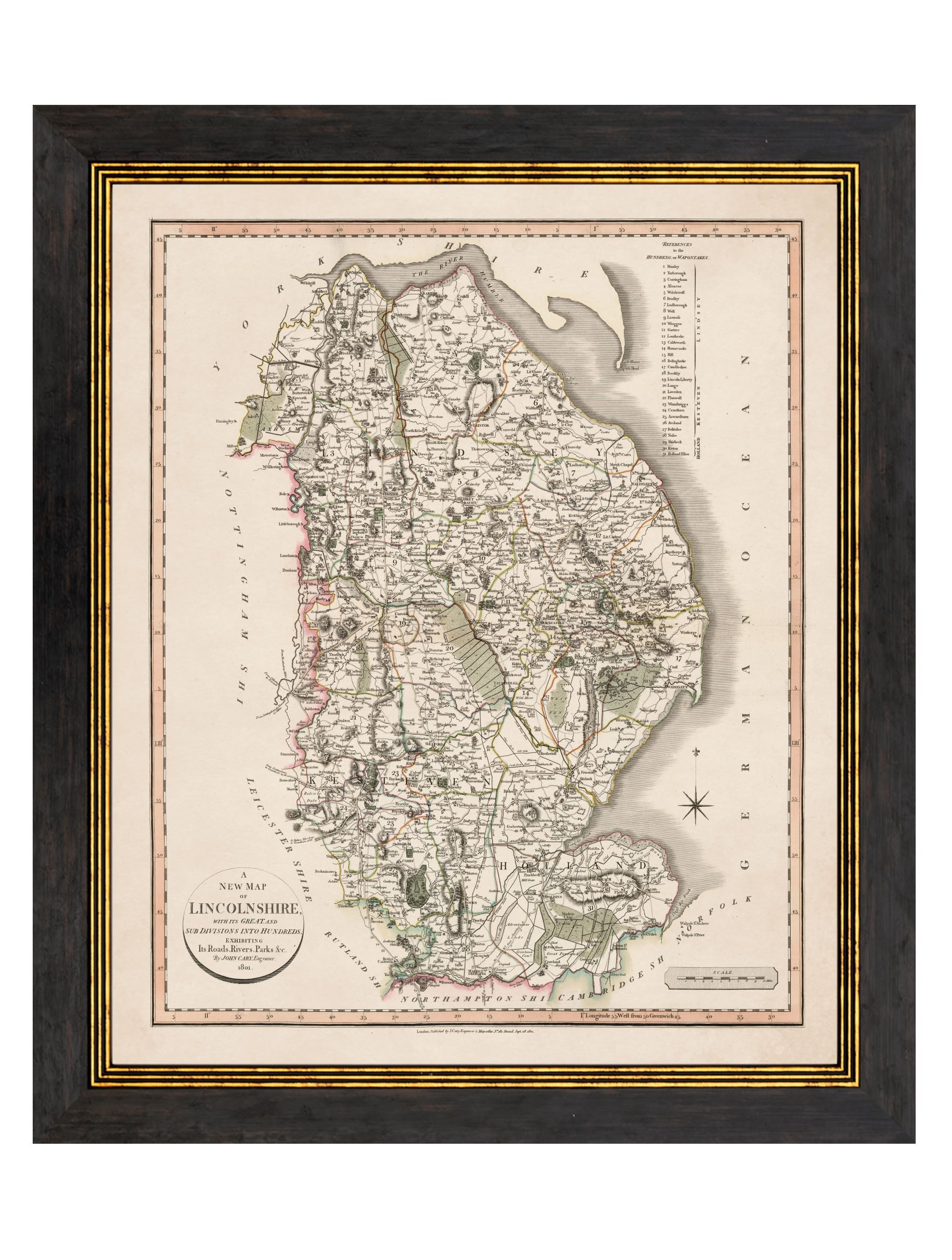 c 1806 county maps of england in size 84 x 70cm - glass-fronted framed wall art print with solid wood frame, perfect for statement wall decor