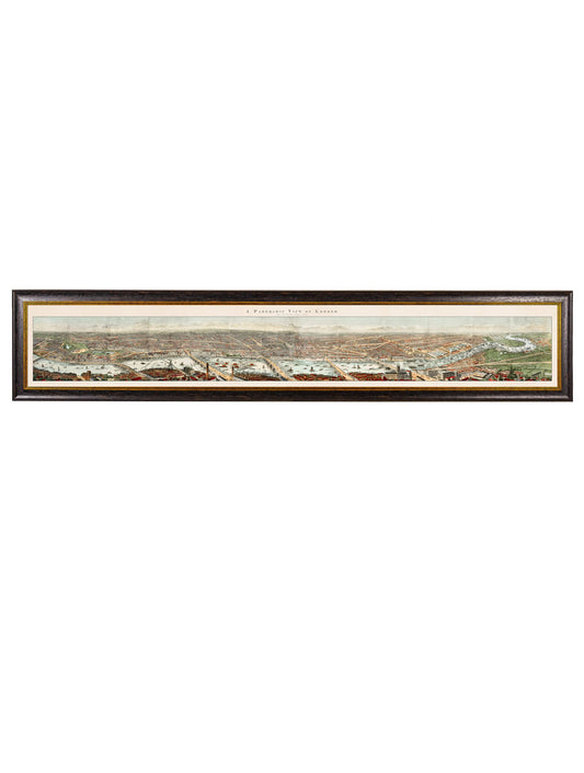 c.1845 Panoramic View of London and the River Thames in size 290 x 60cm - glass-fronted framed wall art print with solid wood frame, adds elegance to your decor