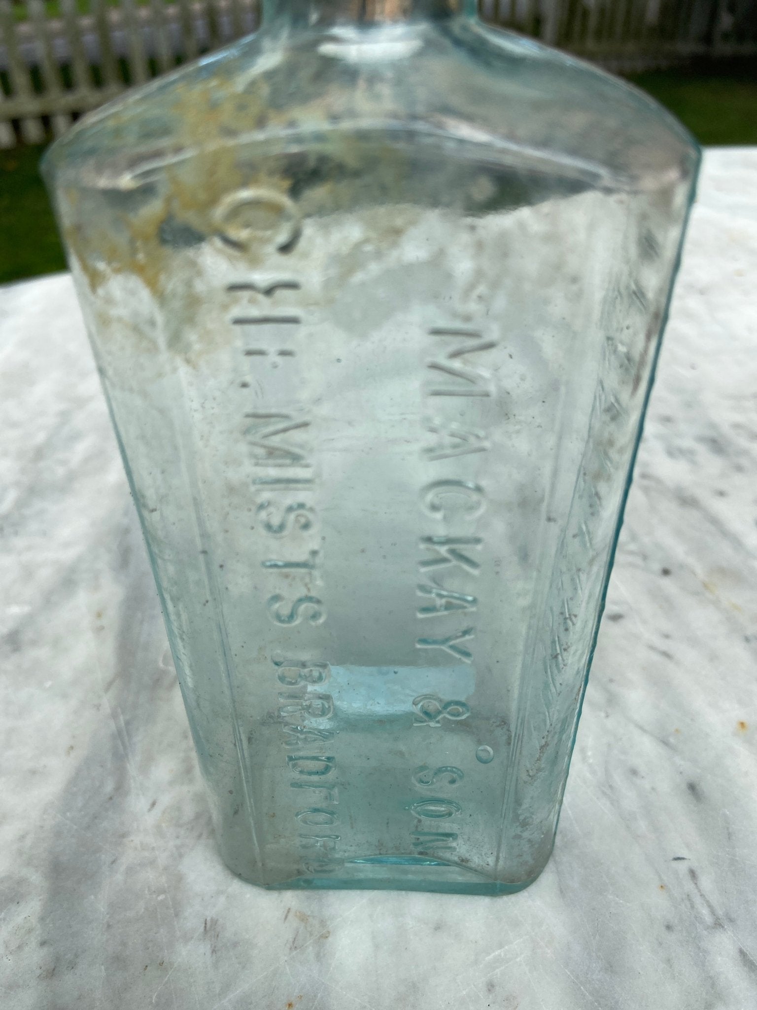 Mackay & Son Chemists Bradford Antique Aqua Blue Glass Bottle - Vintage Glass BottleThe Furniture Recycling ShopBottle