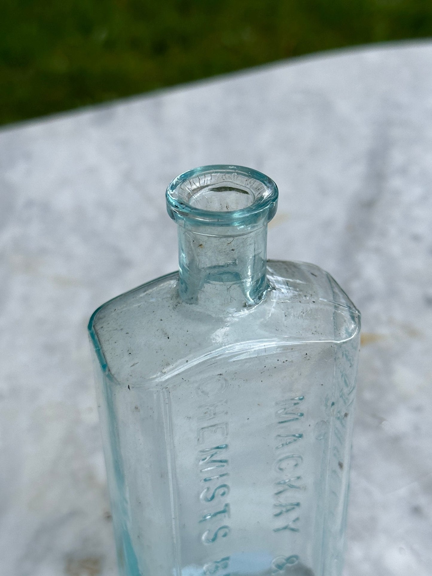 Mackay & Son Chemists Bradford Antique Aqua Blue Glass Bottle - Vintage Glass BottleThe Furniture Recycling ShopBottle