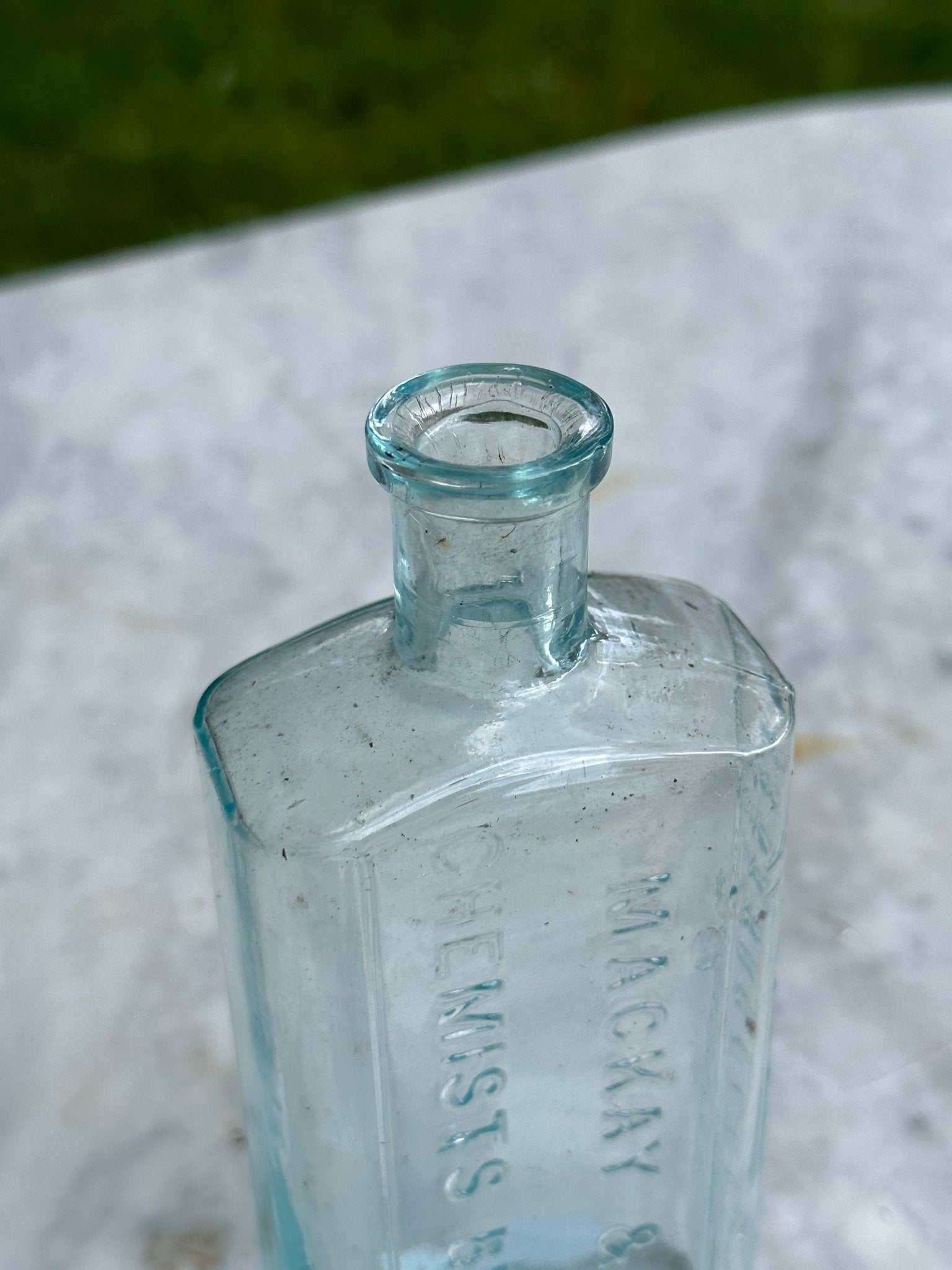 Mackay & Son Chemists Bradford Antique Aqua Blue Glass Bottle - Vintage Glass BottleThe Furniture Recycling ShopBottle