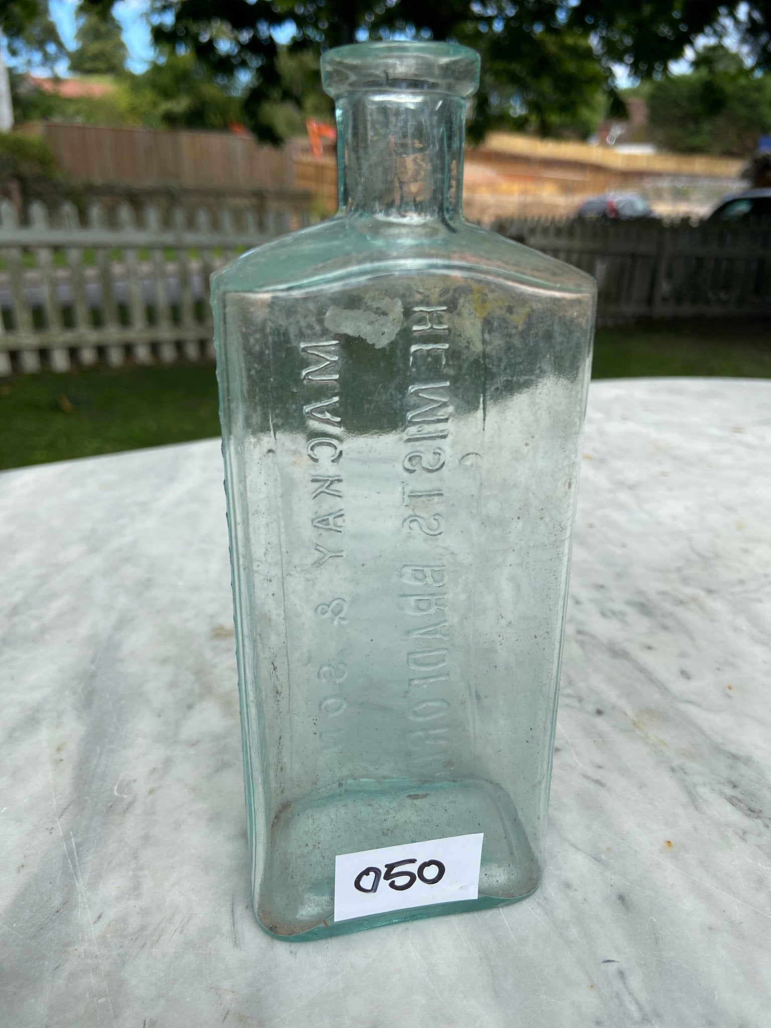 Mackay & Son Chemists Bradford Antique Aqua Blue Glass Bottle - Vintage Glass BottleThe Furniture Recycling ShopBottle