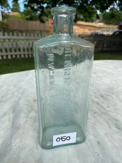 Mackay & Son Chemists Bradford Antique Aqua Blue Glass Bottle - Vintage Glass BottleThe Furniture Recycling ShopBottle
