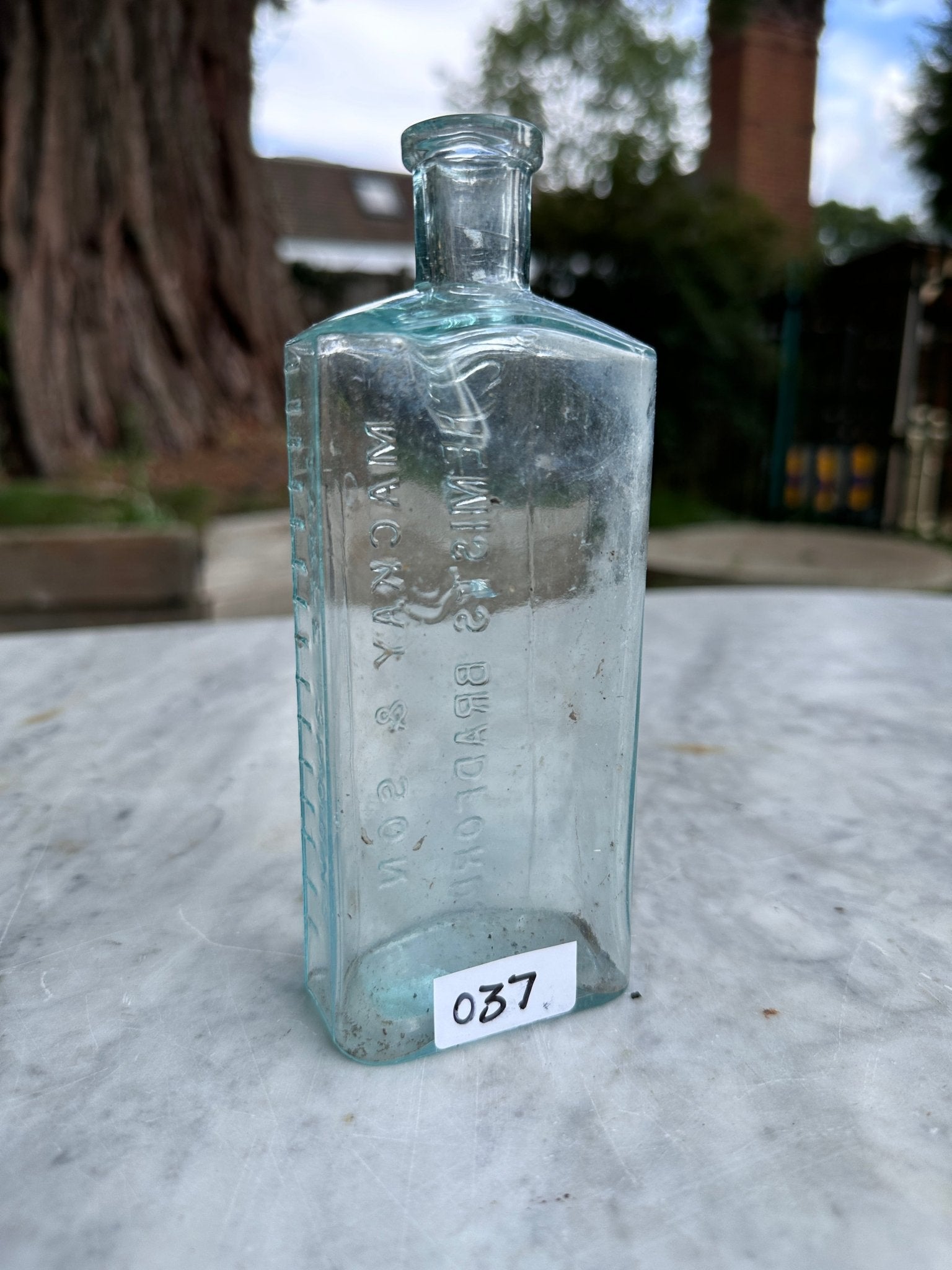 Mackay & Son Chemists Bradford Antique Aqua Blue Glass Bottle - Vintage Glass BottleThe Furniture Recycling ShopBottle