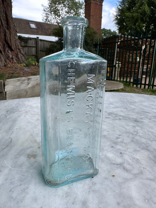 Mackay & Son Chemists Bradford Antique Aqua Blue Glass Bottle - Vintage Glass BottleThe Furniture Recycling ShopBottle