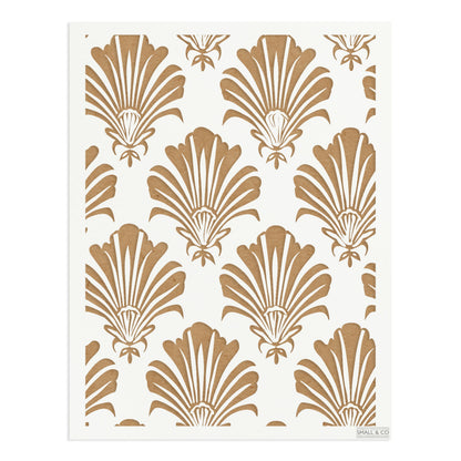 Majesty Shell vintage seashell stencil by Small & Co – reusable coastal furniture and wall stencil with shell pattern, perfect for shabby chic interiors, cottagecore, DIY upcycling, fabric printing, crafts and decorative painting.