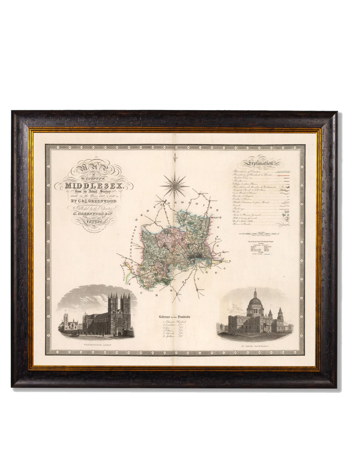 c 1830 map of the county of bedford in size 70 x 84cm - glass-fronted framed wall art print with solid wood frame, adds elegance to your decor