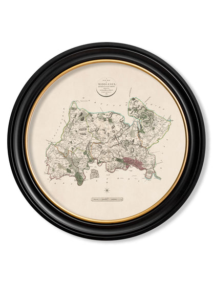  of c 1806 county maps of england round in size 70 x 70cm - glass-fronted framed wall art print with solid wood frame, luxury wall art for sophisticated spaces