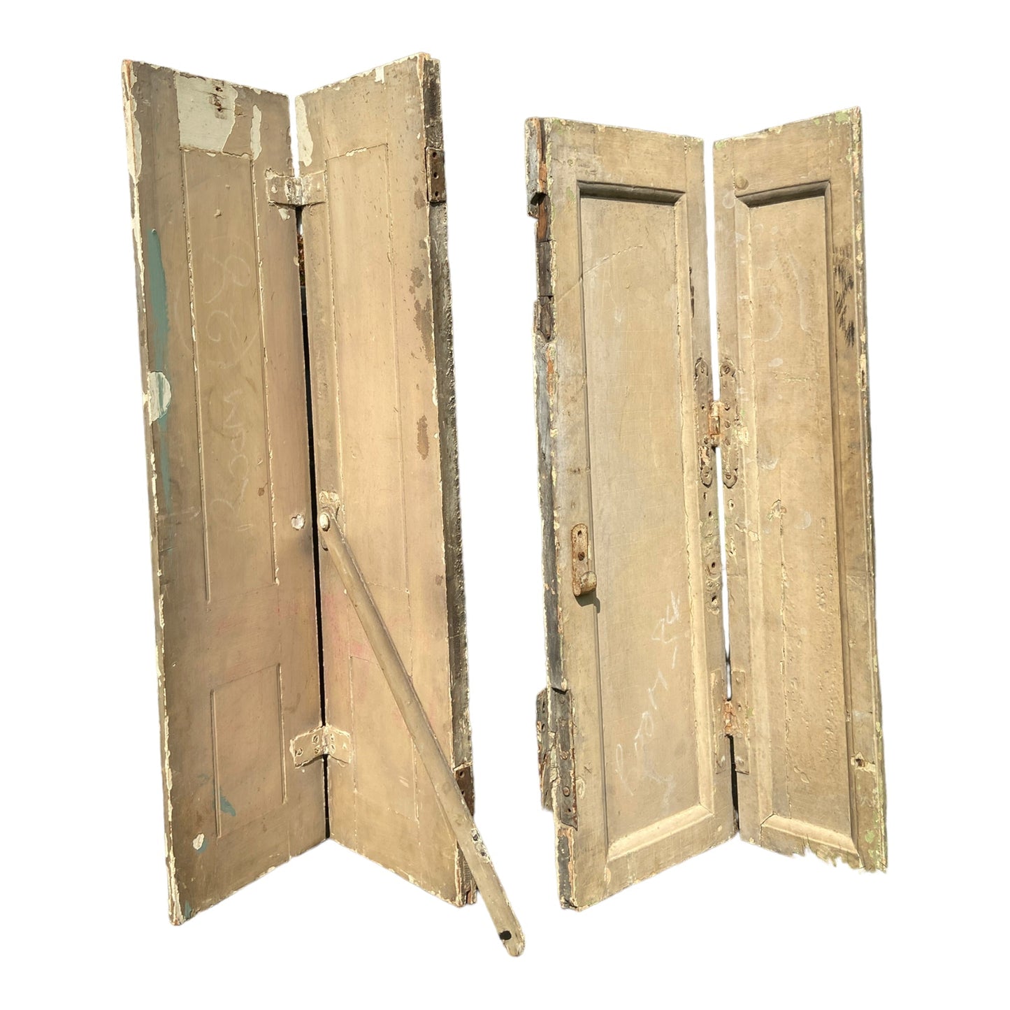 Mismatched Pair of Vintage French Painted Window ShuttersThe Furniture Recycling ShopFurniture