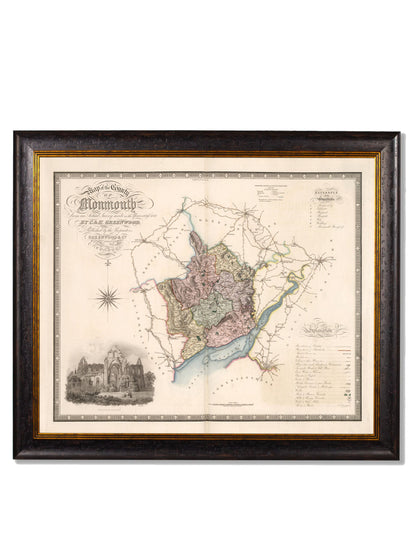 c 1830 map of the county of bedford in size 70 x 84cm - glass-fronted framed wall art print with solid wood frame, perfect for luxury home decor