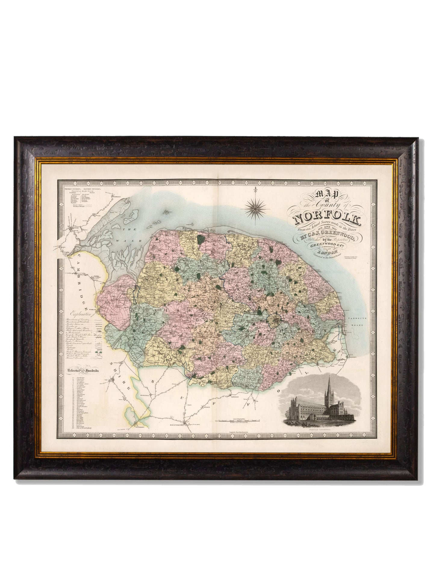 c 1830 map of the county of bedford in size 70 x 84cm - glass-fronted framed wall art print with solid wood frame, ideal for modern interiors