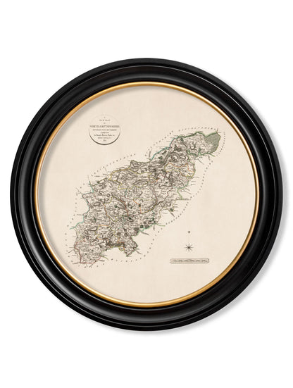  of c 1806 county maps of england round in size 70 x 70cm - glass-fronted framed wall art print with solid wood frame, luxury wall art for sophisticated spaces