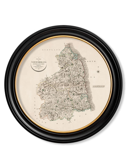  of c 1806 county maps of england round in size 70 x 70cm - glass-fronted framed wall art print with solid wood frame, ideal for contemporary home styling