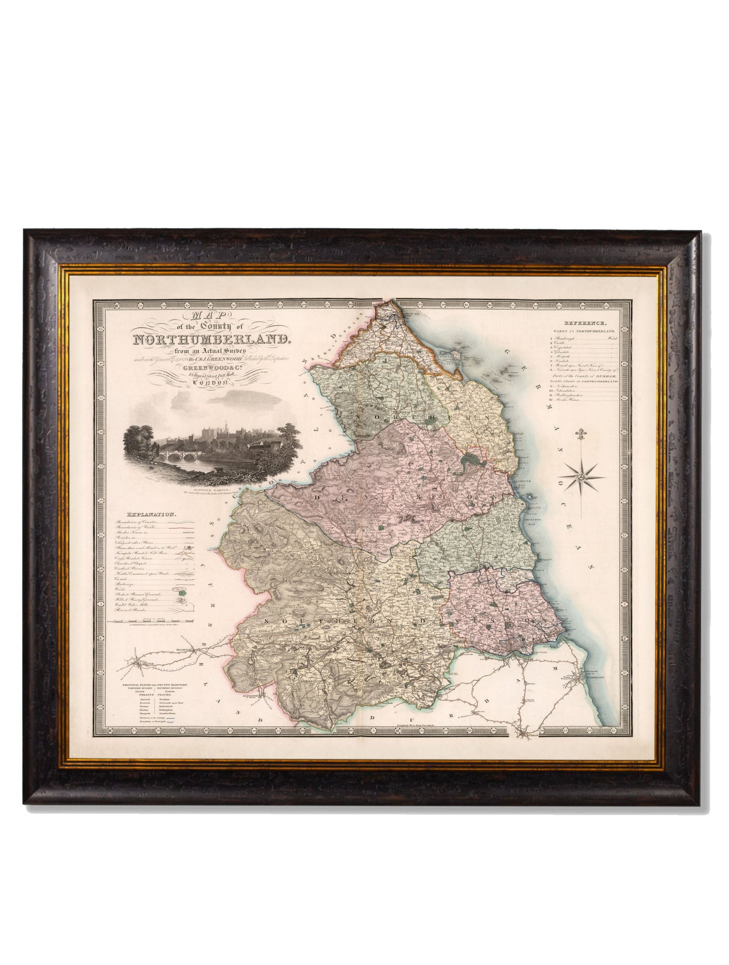 c 1830 map of the county of bedford in size 70 x 84cm - glass-fronted framed wall art print with solid wood frame, a beautiful addition to stylish homes