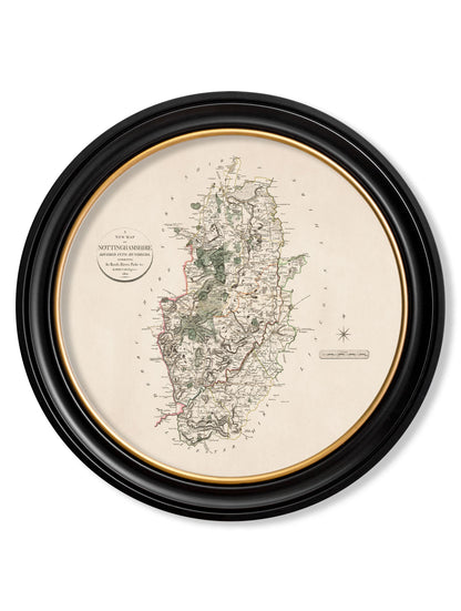  of c 1806 county maps of england round in size 70 x 70cm - glass-fronted framed wall art print with solid wood frame, designed for high-end interior design