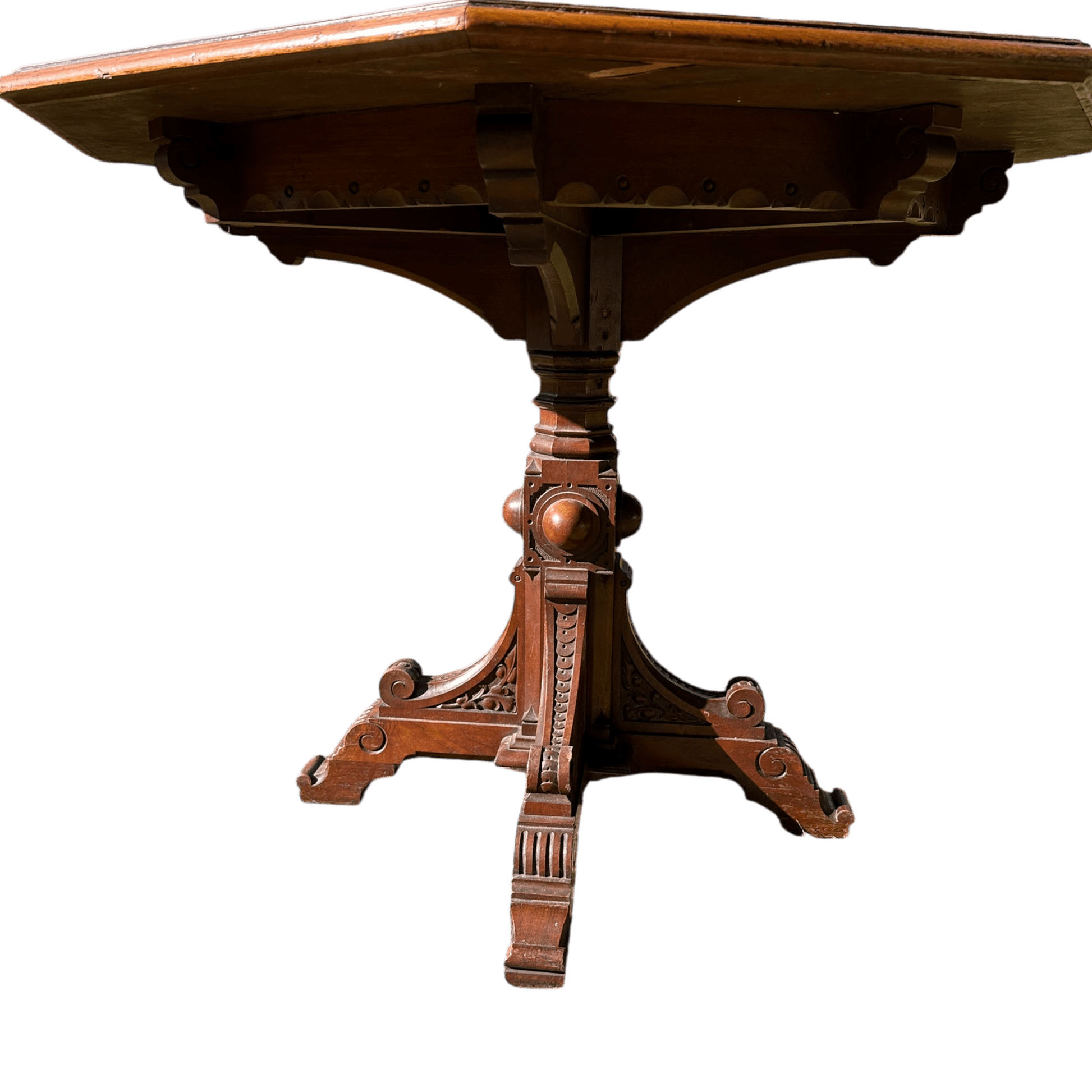 Octagonal Antique Occasional Dining / Side / Hall Table With Gothic Carved Pedestal BaseThe Furniture Recycling Shop