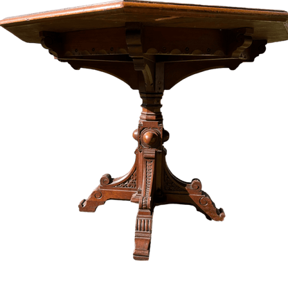 Octagonal Antique Occasional Dining / Side / Hall Table With Gothic Carved Pedestal BaseThe Furniture Recycling Shop