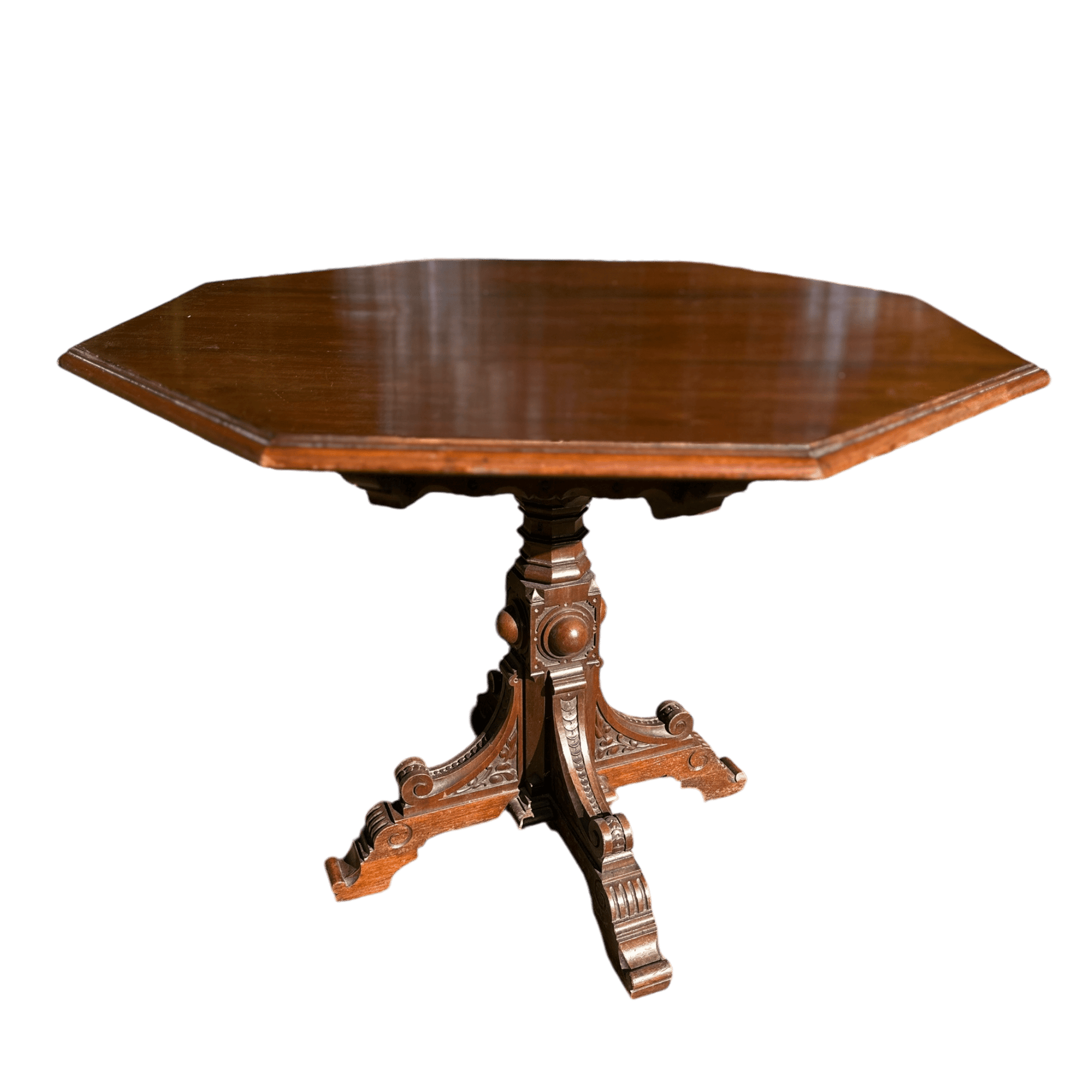 Octagonal Antique Occasional Dining / Side / Hall Table With Gothic Carved Pedestal BaseThe Furniture Recycling Shop