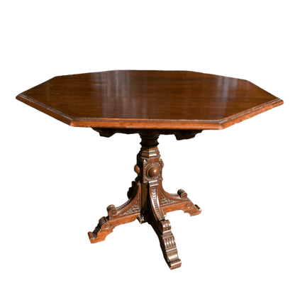 Octagonal Antique Occasional Dining / Side / Hall Table With Gothic Carved Pedestal BaseThe Furniture Recycling Shop
